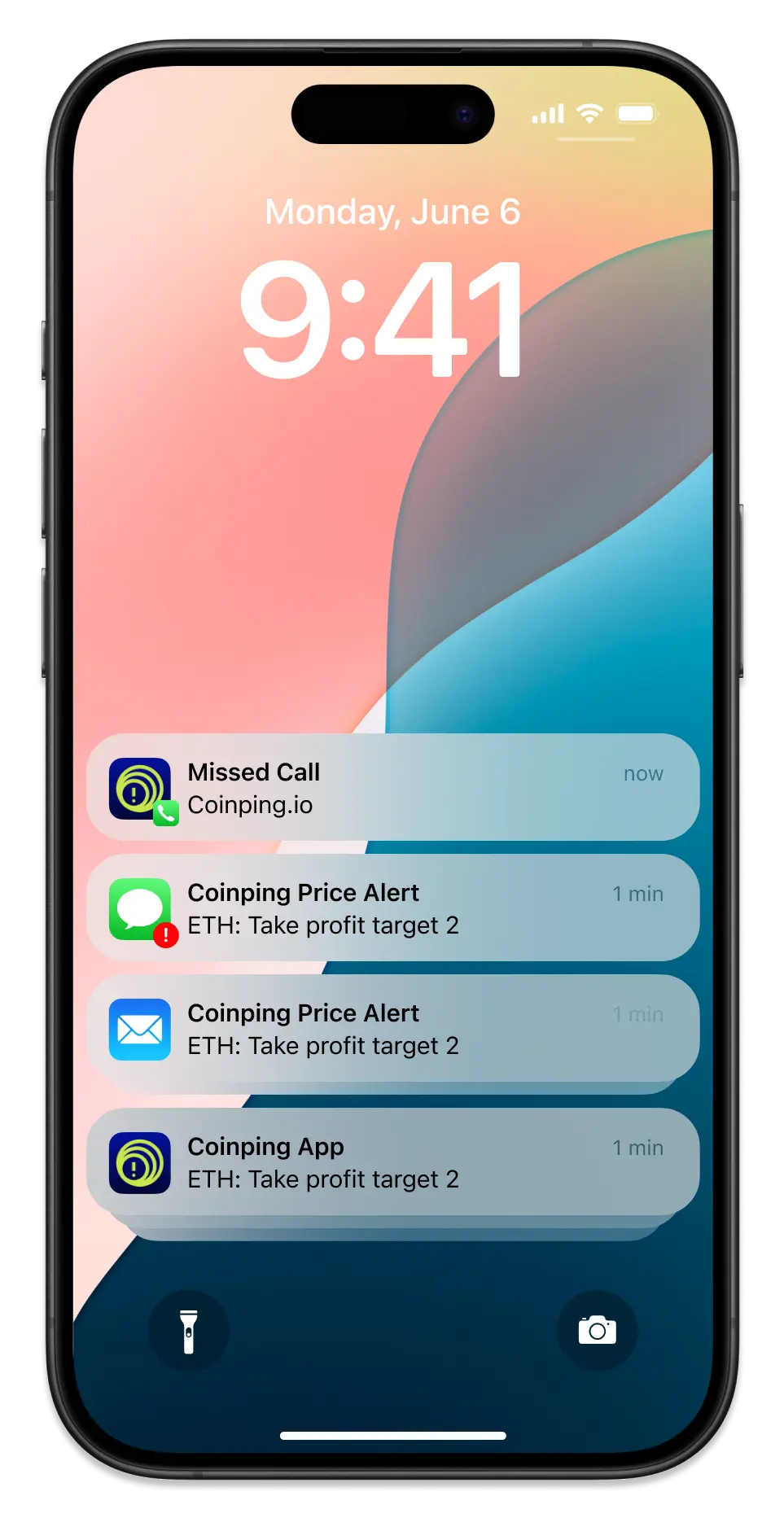 iphone screen with example alerts